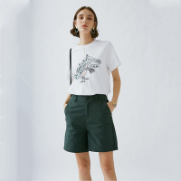 云上生活夏季装简约文艺韩版涂鸦圆领套头短袖女式T恤