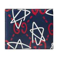 GUCCI 古驰钱包 奢侈品钱夹卡包男女同款牛皮蜜蜂双G压纹钱夹古奇 蓝色 448463DS1AT4179