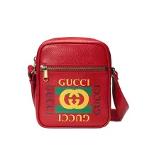 GUCCI 古驰 gucci男包 男士印花邮差包 红色GG饰牛皮革单肩包 红色 5235910QSAT6461 均码