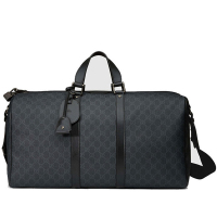 GUCCI 古驰 gucci男包 男士BLACK 8151系列黑灰色PU双G印花手拎旅行包