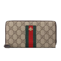 GUCCI 古驰钱包男士小蜜蜂GG印花红绿条纹长款拉链钱夹钱包