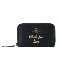 GUCCI 古驰女包 gucci女士黑色蜜蜂装饰短款皮革钱包