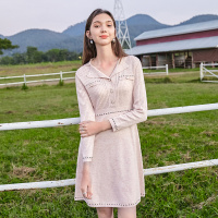 三彩2020春季新款西装领修身名媛打底毛衫裙内搭典雅针织连衣裙