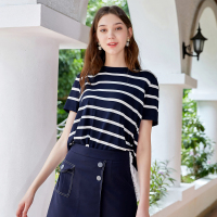 三彩针织衫2020夏季新款薄款套头圆领条纹套头上衣