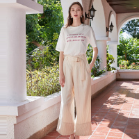 三彩2020夏季新款天丝高腰垂感竖条纹显瘦阔腿裤休闲长裤春