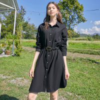 三彩2020春季新款高冷御姐风小黑裙赫本风长袖衬衫裙连衣裙秋冬