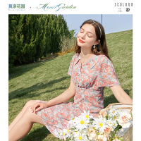 三彩2020夏季新款花园派对浪漫碎花裙复古印花法式连衣裙