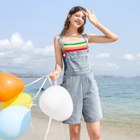 三彩2020夏季新款减龄水洗牛仔背带裤休闲小A字短裤