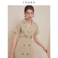伊布都ibudu2020夏季新款西装领格子裙格纹西装裙