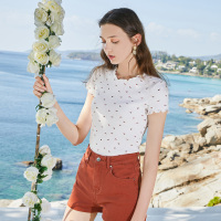 三彩2020年夏季新款圆领修身针织衫短款亲肤T恤ins潮