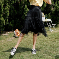 三彩2020夏季新款弹力松紧腰高腰网纱裙半身裙中