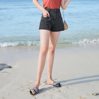 三彩2020夏季新款高腰毛边A字短裤直筒裤水洗牛仔短裤