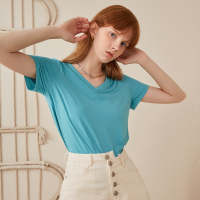 伊布都ibudu2020夏季新款V领直筒T恤衫上衣