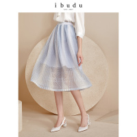 伊布都ibudu2020夏季新款松紧腰高腰百褶裙仙网纱裙半身裙
