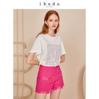 伊布都ibudu2020夏季新款高腰破洞毛边直筒裤牛仔短裤