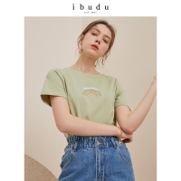 伊布都ibudu2020夏季新款圆领彩虹印花套头T恤衫上衣