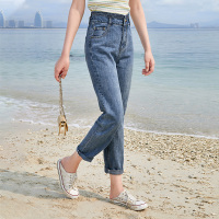 三彩2020夏季新款高腰老爹裤直筒休闲水洗牛仔裤长裤