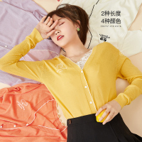 三彩2020夏季新款V领卡通刺绣长袖针织衫轻薄防晒衫外套