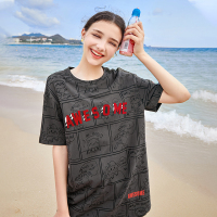 三彩2020夏季新款圆领字母卡通印花减龄套头T恤衫
