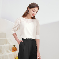 三彩2020夏季新款圆领直筒闪光欧根纱衬衫上衣吊带两件套