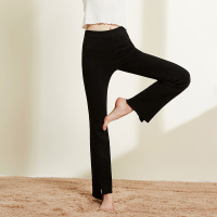 三彩2020春季新款高腰修身小黑裤休闲裤微喇裤长裤喇叭裤