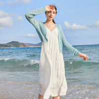 三彩2020夏季新款V领短款长袖防晒衫针织衫外套