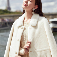 三彩冬季新款环保皮大衣纯羊毛长款保暖外套