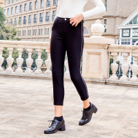 三彩冬季新款修身小脚裤铅笔裤拉毛保暖高腰九分裤休闲裤