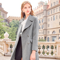 三彩冬季新款修身长款双面呢子大衣赫本风复古羊毛呢外套