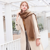 三彩冬季新款西装领腰带长款羊毛呢大衣外套