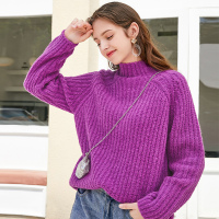 三彩冬季新款高领插肩袖毛衣长袖针织衫中长羊毛衫