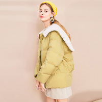 三彩冬季新款毛毛外套中长款白鸭绒面包服羽绒服