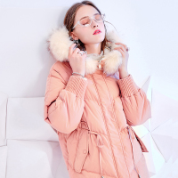 三彩冬季新款貉子毛大毛领保暖羽绒服中长款白鸭绒厚外套