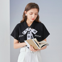 三彩2020夏季新款领带印花衬衫上衣