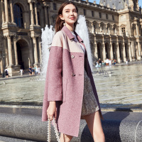 三彩冬季新款中长羊毛呢双面呢大衣外套