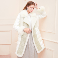 三彩冬季新款狐狸毛白鸭绒长款皮羽绒服外套大衣