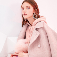 三彩冬季新款黑科技双色斜纹呢大衣双面呢羊毛中长外套