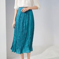三彩2020夏季新款高腰皱面百褶裙半身裙A字裙