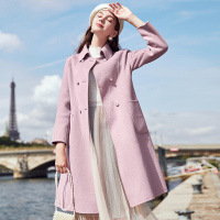 三彩冬季新款修身长款双面呢大衣羊毛呢子外套