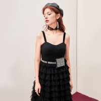 三彩冬季新款吊带蕾丝裙蛋糕裙优雅礼服裙连衣裙