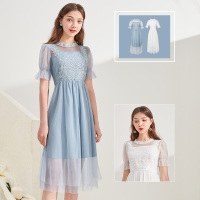 三彩2020夏季新款花边圆领绣花蕾丝梦幻公主裙连衣裙