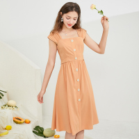 三彩2020夏季新款复古腰带浪漫赫本风优雅连衣裙