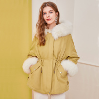 三彩冬季新款狐狸毛领獭兔毛皮风衣外套皮大衣
