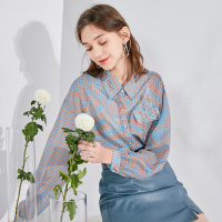 三彩2020春季新款字母烫钻长袖雪纺衬衫