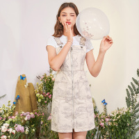 三彩2020夏季新款背带裙修身印花包臀裙连衣裙