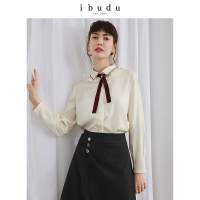 伊布都ibudu2020秋季新款领带直筒天丝长袖衬衫上衣