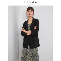 伊布都ibudu2020秋季新款西装领中长款九分袖西装外套