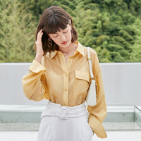 三彩2020秋季新款中长款天丝长袖衬衫上衣