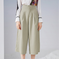 三彩2020秋季新款高腰松紧腰阔腿裤显高七分裤