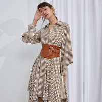 伊布都ibudu2020秋季新款灯笼袖不规则长袖连衣裙